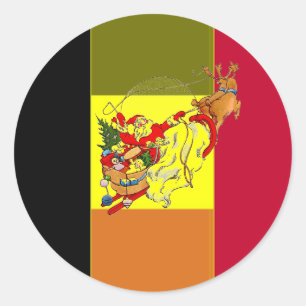 Pegatina Redonda Bandera De Bélgica Navidades A La Rasa Santa Pegat