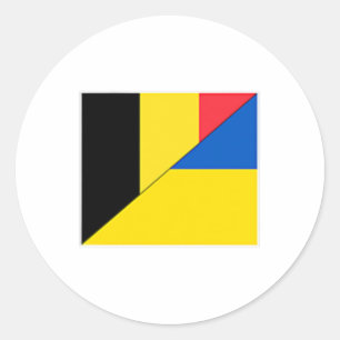 Pegatina Redonda Bandera de Bélgica Ucrania Nacionalidad belga ucra