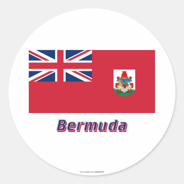 Pegatina Redonda Bandera de Bermudas con nombre (Anverso)