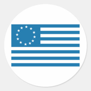 Pegatina Redonda Bandera de Betsy Ross - Azul