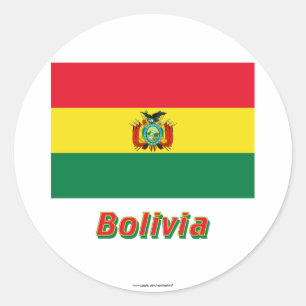 Pegatina Redonda Bandera de Bolivia con nombre