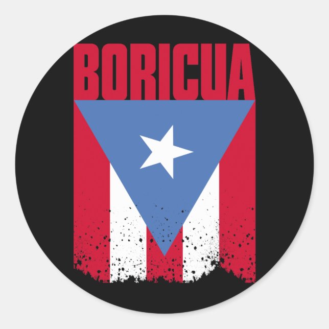 Pegatina Redonda Bandera de Boricua (Anverso)
