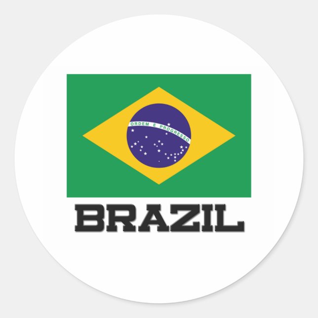 Pegatina Redonda Bandera de Brasil (Anverso)