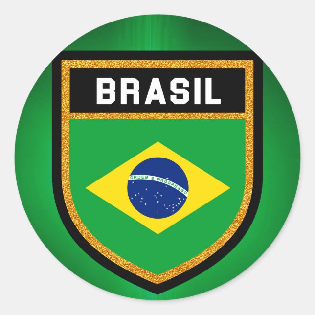 Pegatina Redonda Bandera de Brasil (Anverso)