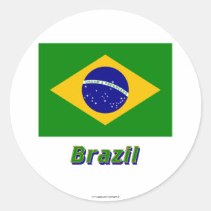 Pegatina Redonda Bandera de Brasil con nombre
