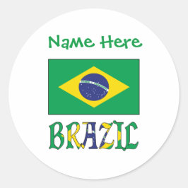Pegatina Redonda Bandera de Brasil Personalizada