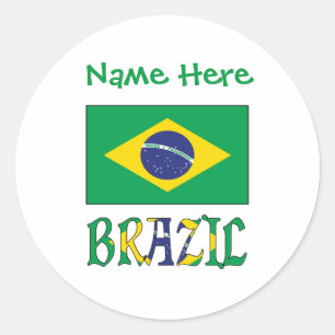Pegatina Redonda Bandera de Brasil Personalizada