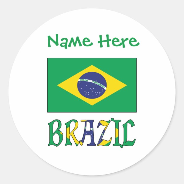 Pegatina Redonda Bandera de Brasil Personalizada (Anverso)