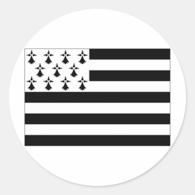 Pegatina Redonda Bandera de Bretaña de Francia (Anverso)