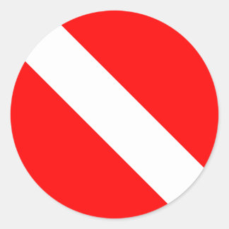 Pegatina Redonda Bandera de buceo Buceador Scuba Buceando hacia aba