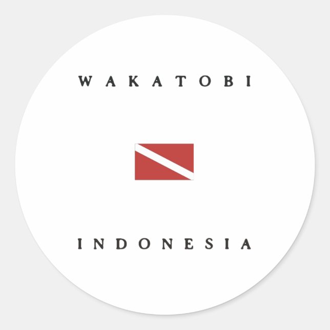 Pegatina Redonda Bandera de buceo de Wakatobi Indonesia Scuba (Anverso)