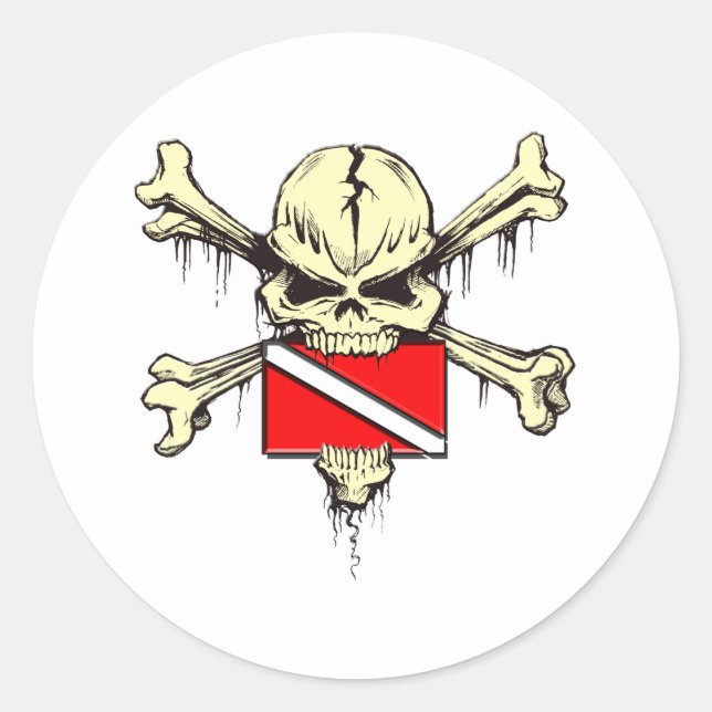 Pegatina Redonda bandera de buceo del cráneo (Anverso)