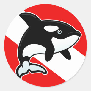 Pegatina Redonda Bandera de buceo personalizado Orca