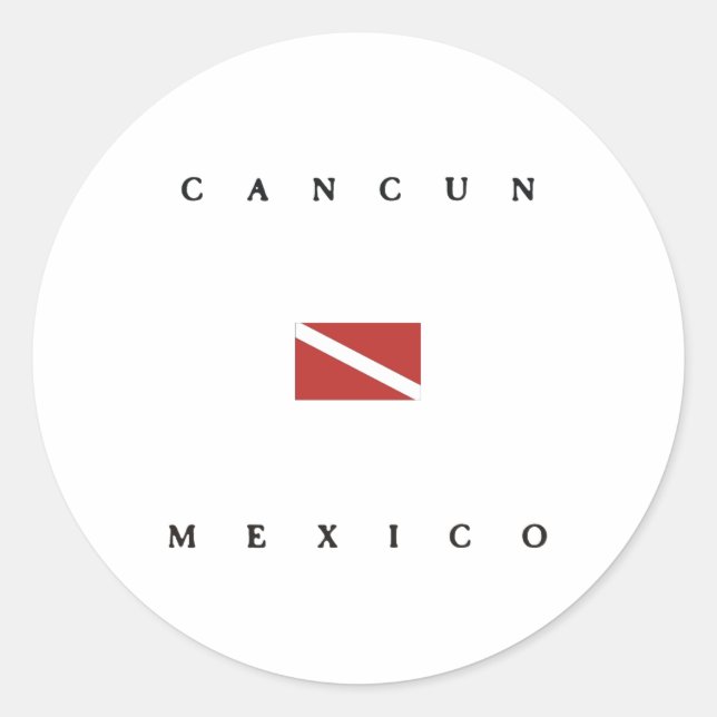 Pegatina Redonda Bandera de buceo Scuba de México en Cancún (Anverso)