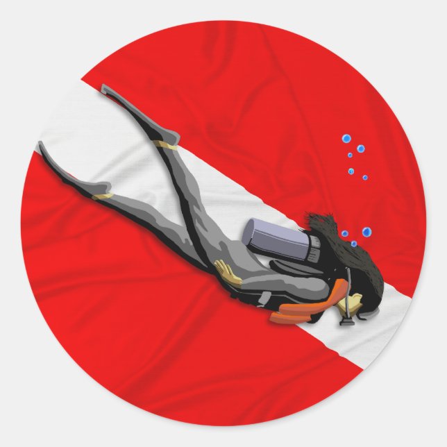 Pegatina Redonda Bandera De Buceo Y Arrugas (Anverso)