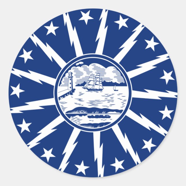 Pegatina Redonda Bandera de Búfalo, Nueva York (Anverso)
