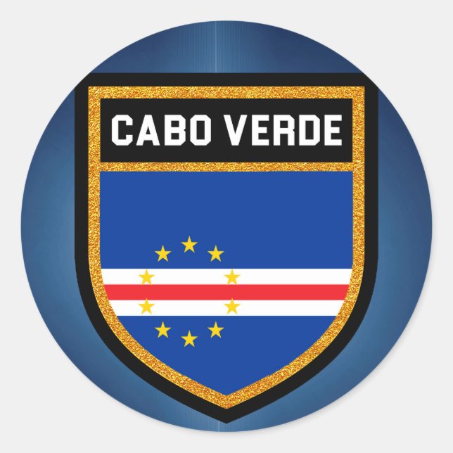Pegatina Redonda Bandera de Cabo Verde (Anverso)
