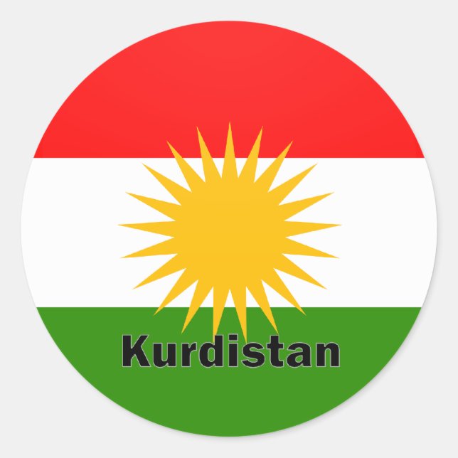 Pegatina Redonda Bandera de calidad de Kurdistán Roundel (Anverso)