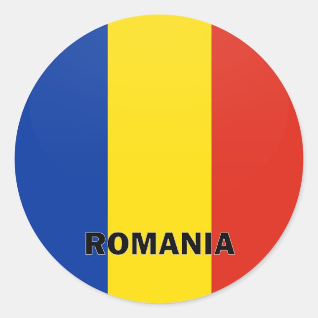 Pegatina Redonda Bandera de calidad de ruteo de Rumania (Anverso)