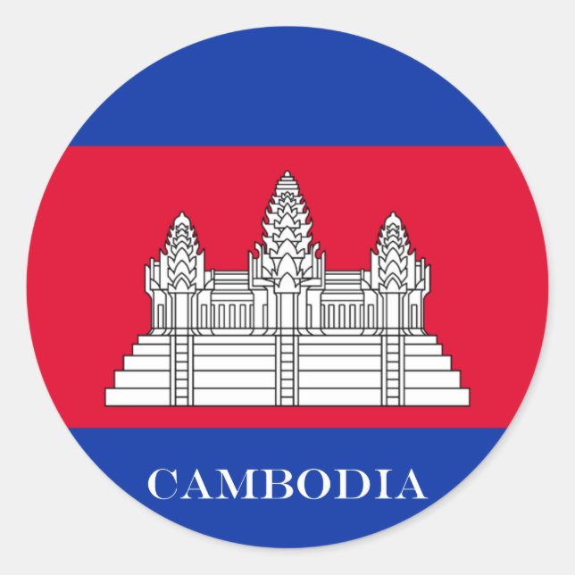 Pegatina Redonda Bandera de Camboya (Anverso)