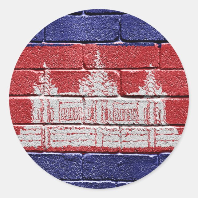 Pegatina Redonda Bandera de Camboya (Anverso)