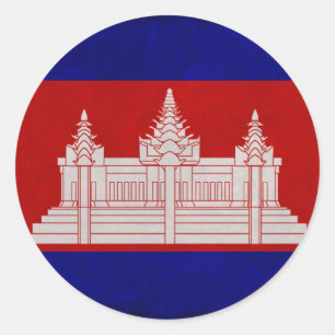 Pegatina Redonda Bandera de Camboya