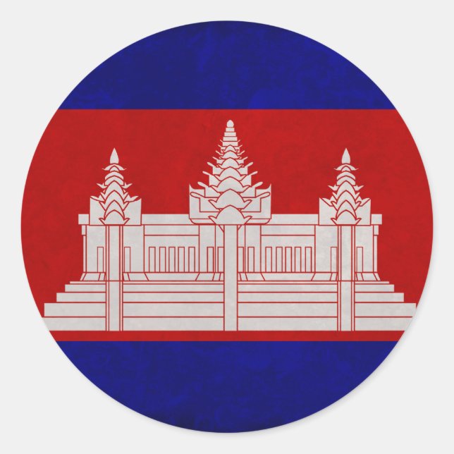 Pegatina Redonda Bandera de Camboya (Anverso)
