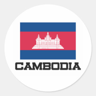 Pegatina Redonda Bandera de Camboya