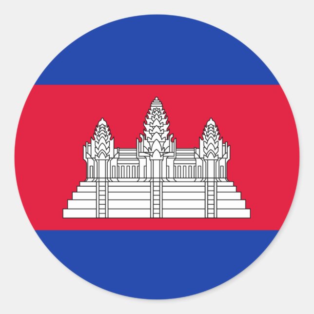 Pegatina Redonda Bandera de Camboya (Anverso)