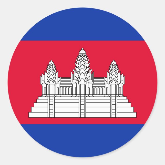 Pegatina Redonda Bandera de Camboya (Anverso)