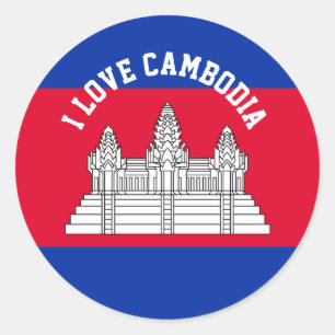 Pegatina Redonda Bandera de Camboya Recuerdo de Viaje