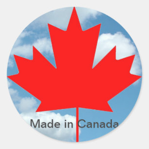 Pegatina Redonda Bandera de Canadá y cielo azul , hecho en Canadá