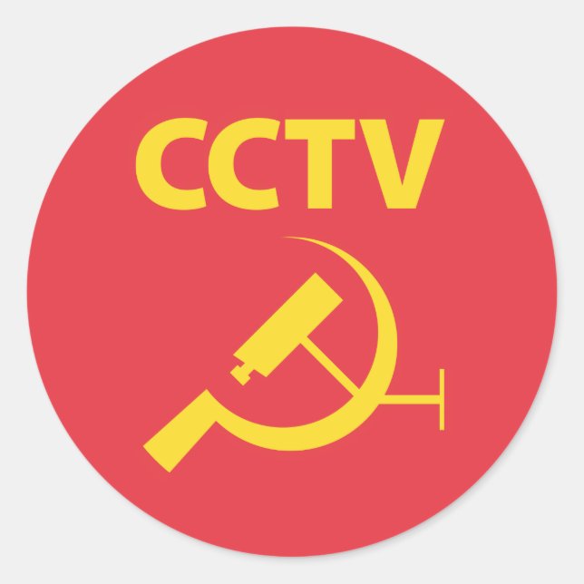 Pegatina Redonda Bandera de CCTV (Anverso)