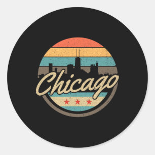 Pegatina Redonda Bandera de Chicago Silueta Urbana Vintage Illinois