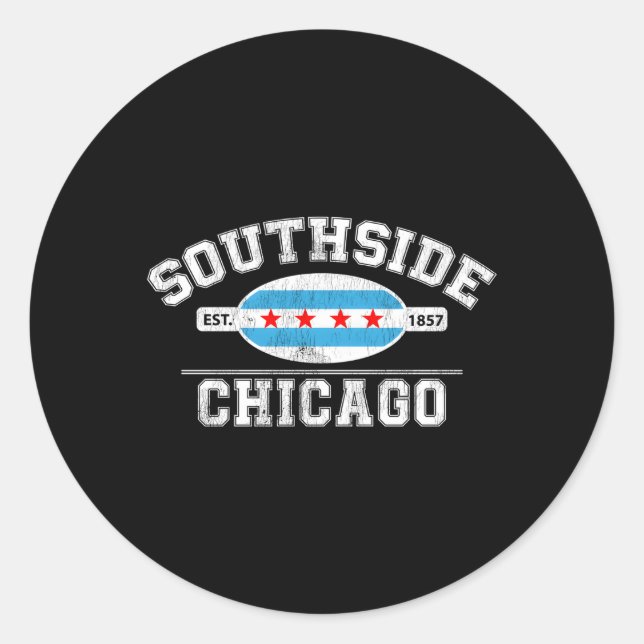 Pegatina Redonda Bandera De Chicago - Southside Chicago - City of C (Anverso)