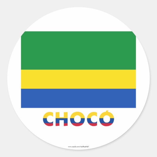 Pegatina Redonda Bandera de Chocó con nombre (Anverso)