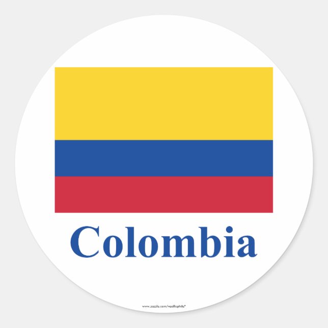 Pegatina Redonda Bandera de Colombia con nombre (Anverso)