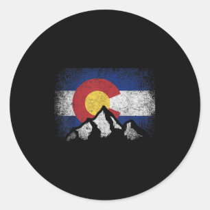 Pegatina Redonda Bandera de Colorado Montaña Esquí Invierno Regalo