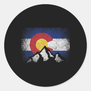 Pegatina Redonda Bandera de Colorado Montaña Esquí Regalo de invier