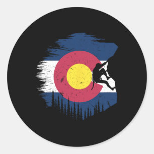 Pegatina Redonda Bandera de Colorado Montaña Us Boulder - Roca Vint