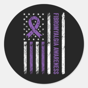 Pegatina Redonda Bandera de Conciencia Guerrero Fibro Cinta Púrpura