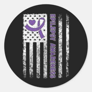 Pegatina Redonda Bandera de Conciencia sobre la Epilepsia Cinta Mor