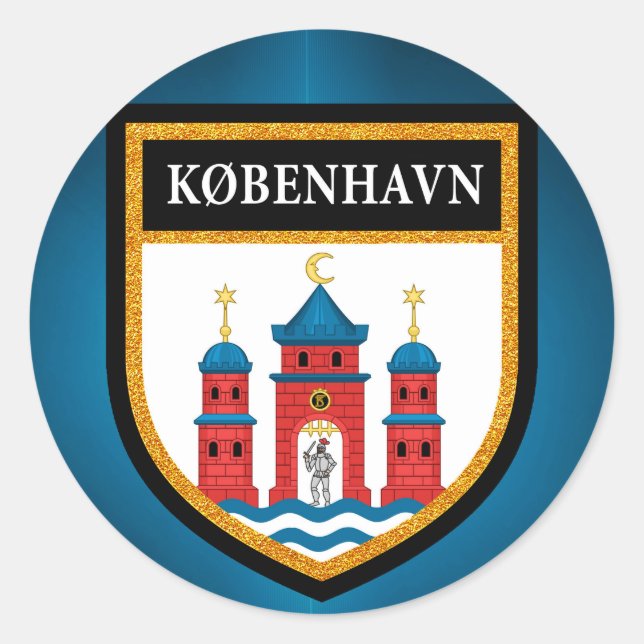 Pegatina Redonda Bandera de Copenhague (Anverso)