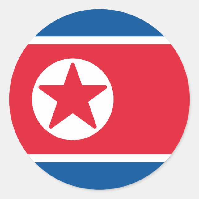 Pegatina Redonda Bandera de Corea del Norte (Anverso)