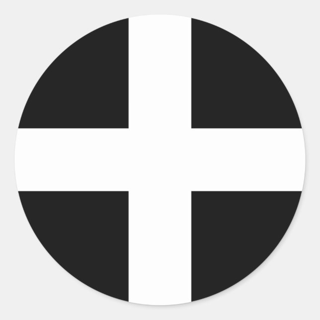 Pegatina Redonda Bandera de Cornualles (Cornwall) (condado de Ingla (Anverso)