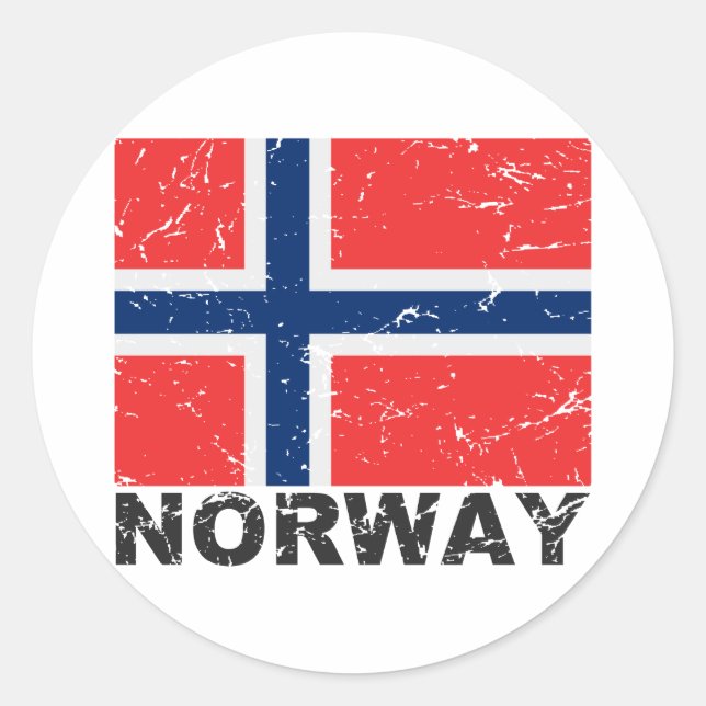 Pegatina Redonda Bandera de cosecha de Noruega (Anverso)