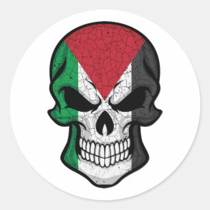Pegatina Redonda Bandera de cráneo sonriente en Palestina