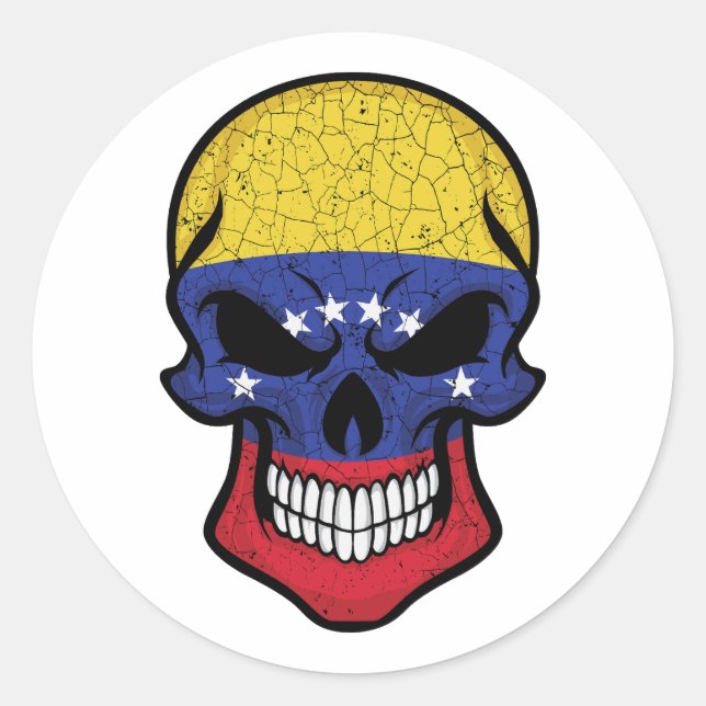 Pegatina Redonda Bandera de cráneo sonriente en Venezuela (Anverso)