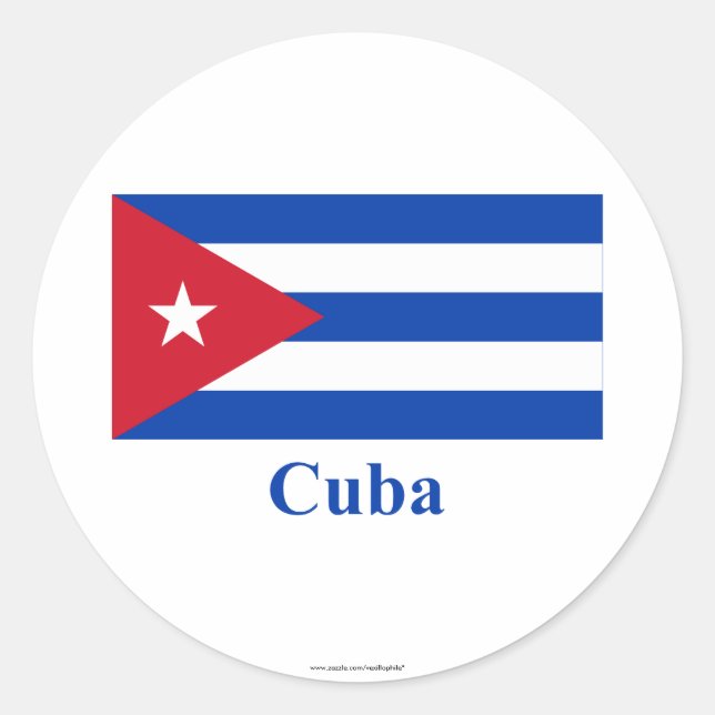 Pegatina Redonda Bandera de Cuba con nombre (Anverso)
