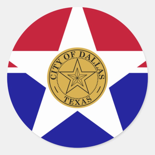 Pegatina Redonda Bandera de Dallas (Anverso)